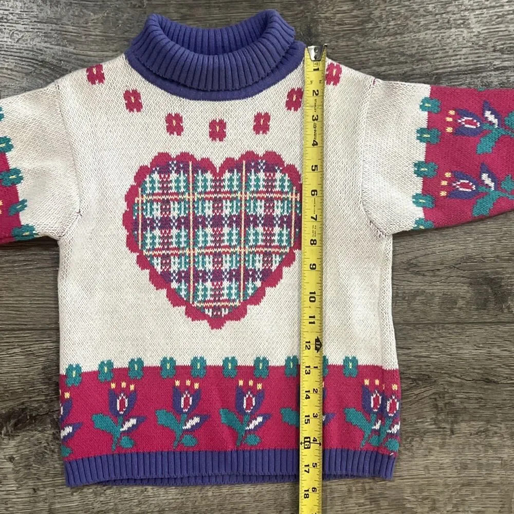 Vintage 90s Gymboree Rainbow Tag Sweater Plaid Heart Floral Cotton Girls Medium